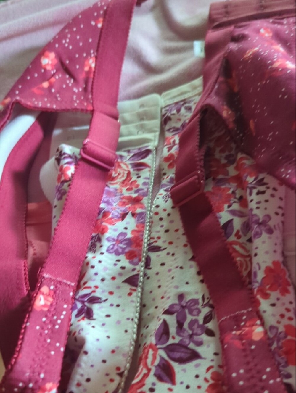 Bras3pack;Pink Solid,Floral,Dark Red Floral,3 Bras,New,3 Pak Back FastenerCotton - Picture 14 of 16
